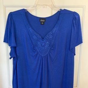 Simply Emma sequined top in a beautiful blue color